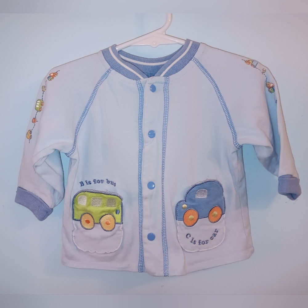 Vintage Sesame Street Light Blue  Jacket Car Pockets Long Sleeve Snaps